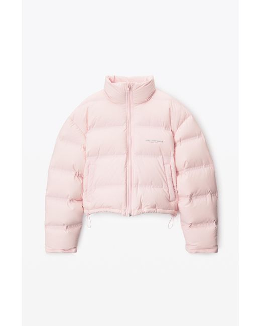Alexander Wang Pink Cropped Puffer Coat With Reflective Logo