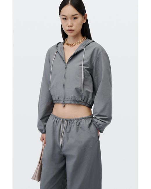 Alexander Wang Black Crystal Hotfix Drawcord Shrunken Hoodie Jacket