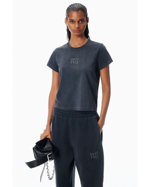 Alexander Wang Blue Crystal Hotfix Logo Jersey Shrunken