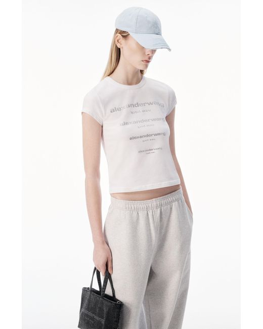 Alexander Wang White Crystal Hotfix Gradient Logo Fitted Tee