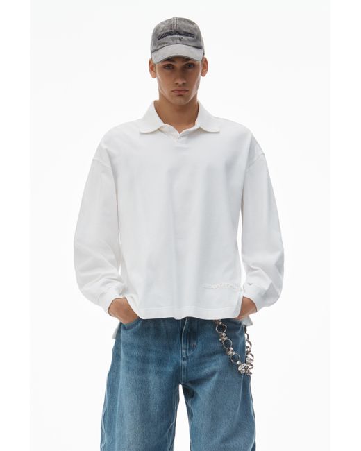 Alexander Wang White Men's Long-sleeve Polo Tee In Cotton Jersey for men