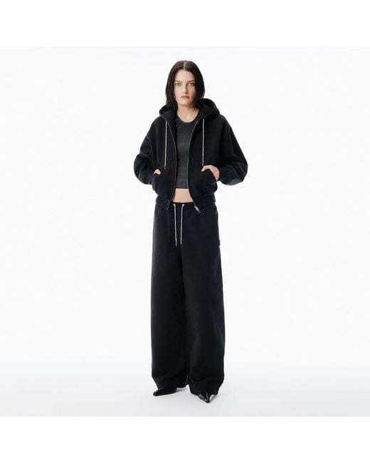 Alexander Wang Black Cotton Terry Sweatpant With Crystal Hotfix Drawcord