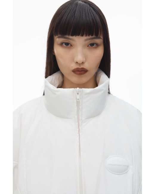 Alexander Wang White Puffer Coat With Dome Logo Patch