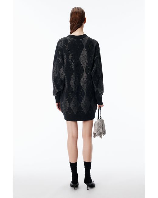 Alexander Wang Black Crystal Hotfix Argyle Wool-Blend Dress