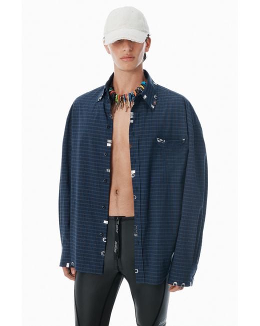 Alexander Wang Blue Navy Plaid Poplin Top for men