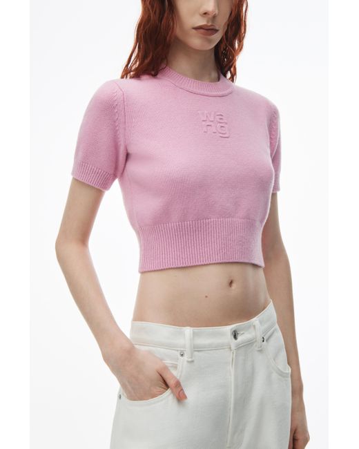 Alexander Wang Pink Short Sleeve Cropped Pullover