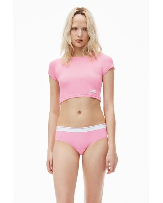 Alexander Wang Pink Cropped Short-sleeve Tee In Ribbed Cotton Jersey