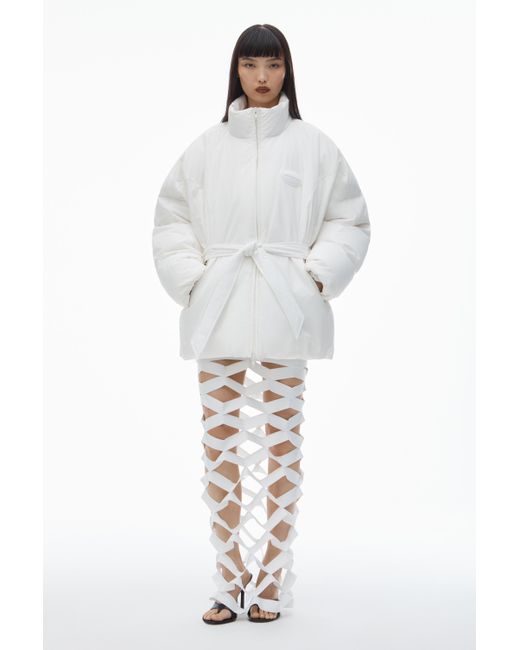 Alexander Wang White Puffer Coat With Dome Logo Patch