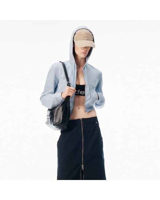Alexander Wang Blue Crystal Embellished Fitted Zip Up Hoodie