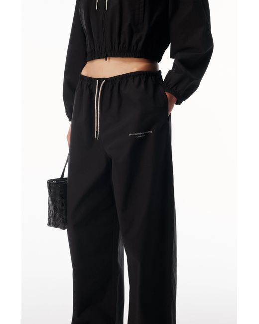 Alexander Wang Black Crystal Hotfix Drawcord Mid Rise Track Pant