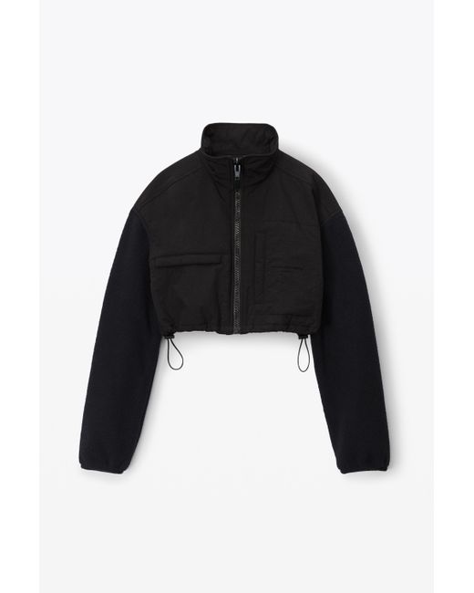 Alexander Wang Black Cropped Zip-up Jacket In Teddy Fleece