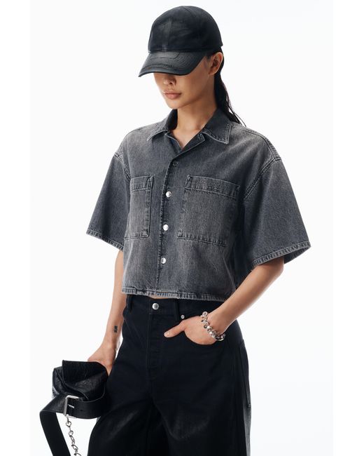Alexander Wang Gray Cropped Short Sleeve Shirt