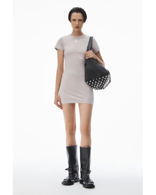 Alexander Wang Gray Blade Logo-embossed Minidress In Cotton