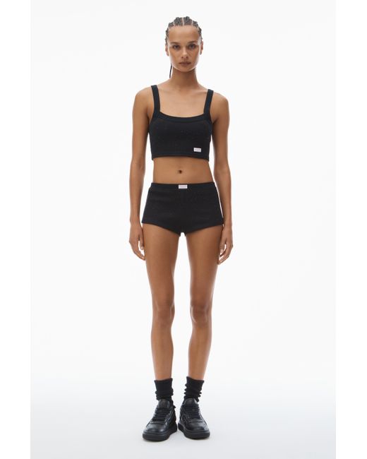 Alexander Wang Black Crystal Hotfix Short In Waffle Knit