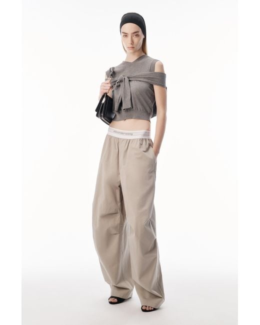 Alexander Wang White Mid Rise Pleated Wide-Leg Pant With Logo Elastic Waist