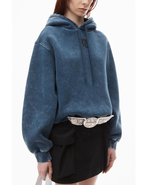 Alexander Wang Blue Puff Logo Hoodie In Structured Terry