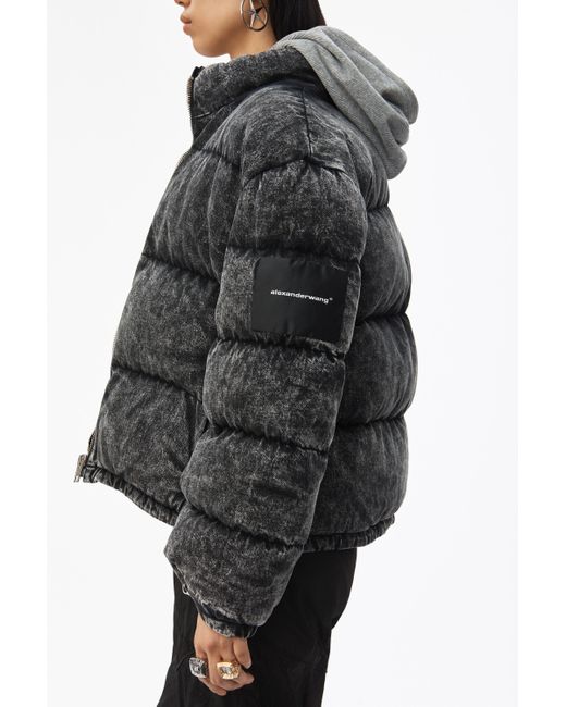 Alexander Wang Acid Wash Puffer Jacket in Gray | Lyst