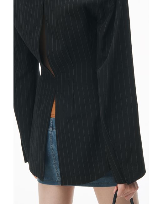 Alexander Wang Black Long Sleeve Belted Shirt In Pinstripe Wool
