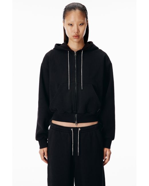 Alexander Wang White Crystal Hotfix Drawcord Zip-Up Hoodie