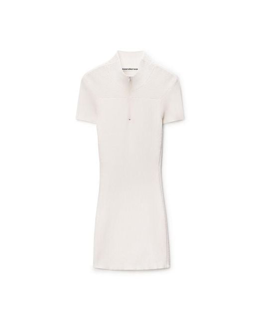 Alexander Wang White Debossed Logo Mock Neck Dress