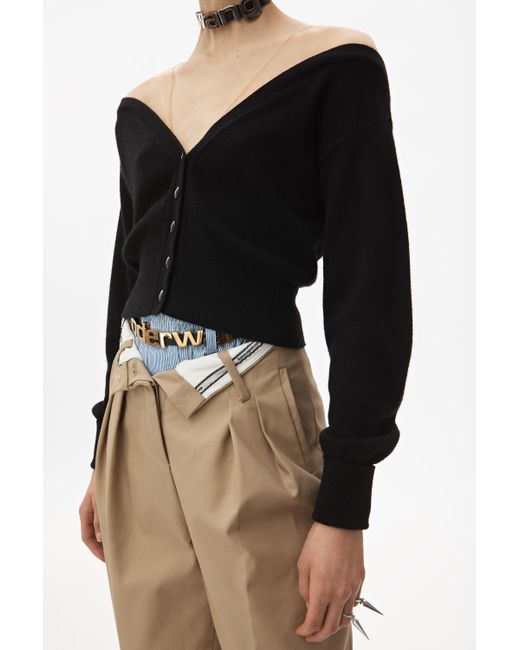 Alexander Wang Fitted Cropped Cardigan With Sheer Yoke in Black | Lyst UK