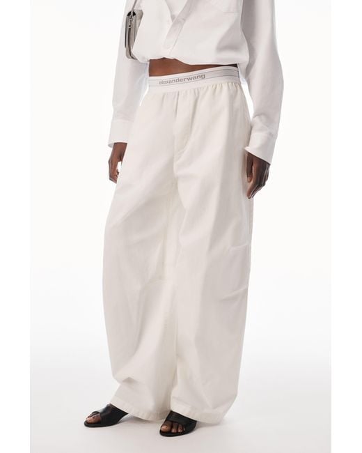 Alexander Wang White Mid Rise Pleated Wide-Leg Pant With Logo Elastic Waist