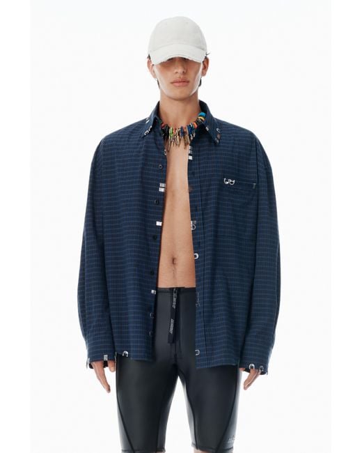 Alexander Wang Blue Navy Plaid Poplin Top for men
