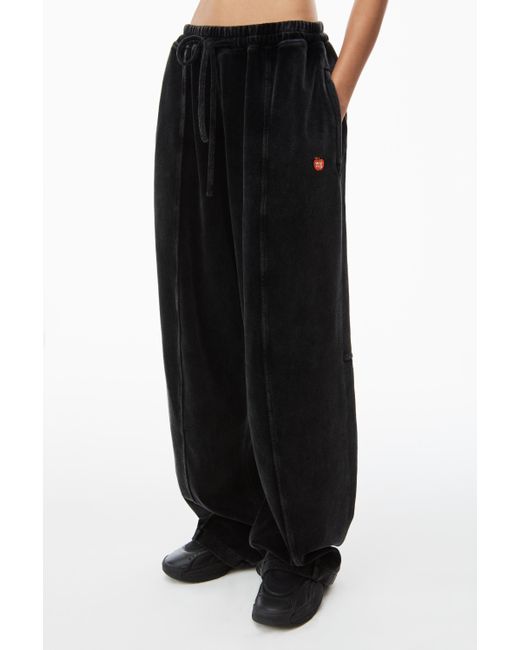 Alexander Wang Black Apple Logo Track Pant In Velour