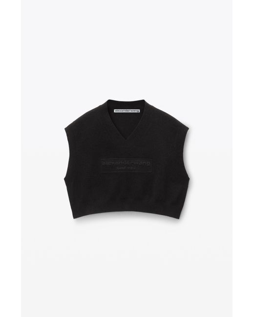 Alexander Wang Black Logo Embossed Cropped Vest In Soft Chenille