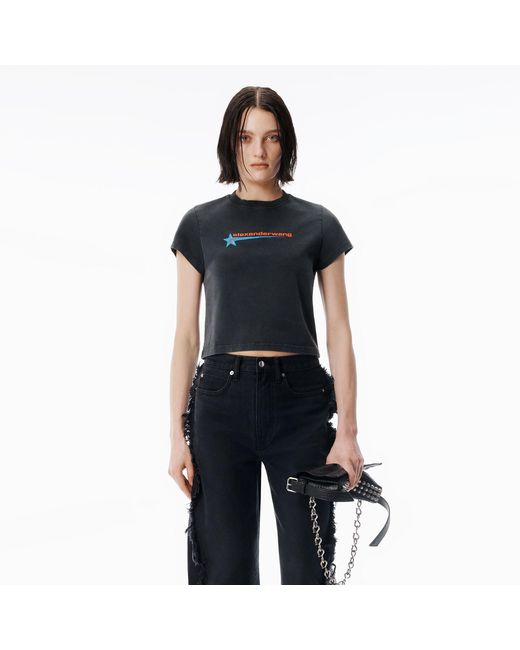Alexander Wang Black Crystal Hotfix Star Jersey Tee