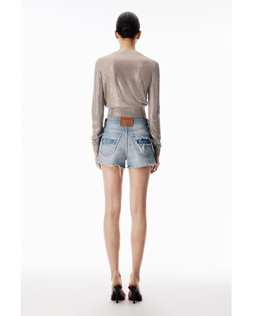 Alexander Wang Blue Distressed Logo Bite Short