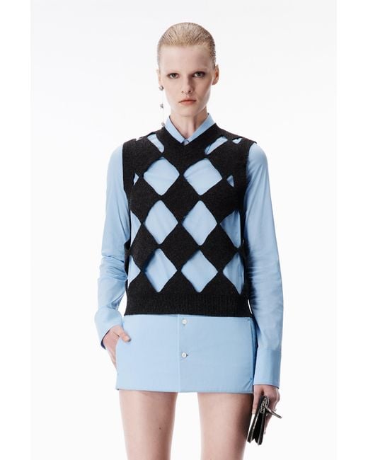 Alexander Wang Black Slashed Argyle V-Neck Vest