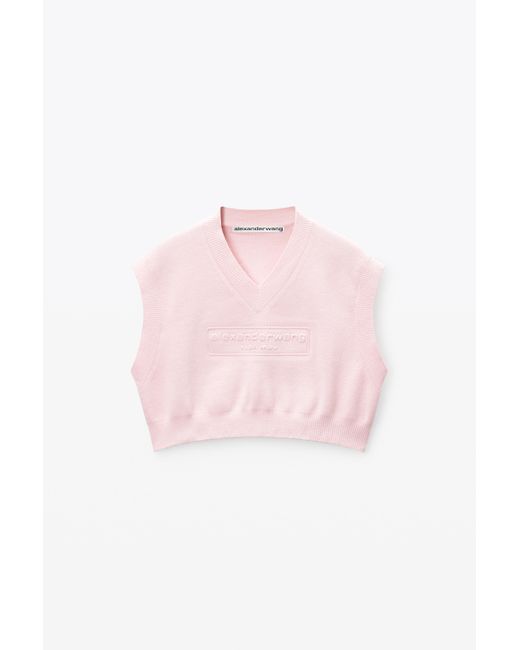 Alexander Wang Pink Logo Embossed Cropped Vest In Soft Chenille