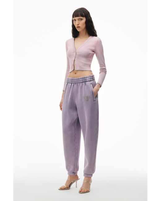 Alexander Wang Purple Logo Sweatpant In Structured Terry