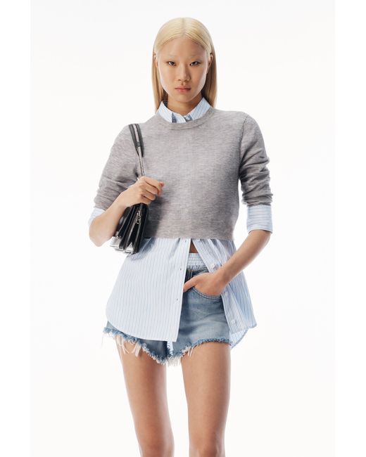 Alexander Wang White Sheer Crewneck Sweater Button Up