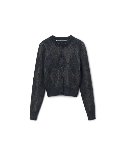 Alexander Wang Black Crystal Hotfix Wool-Blend Argyle Cardigan