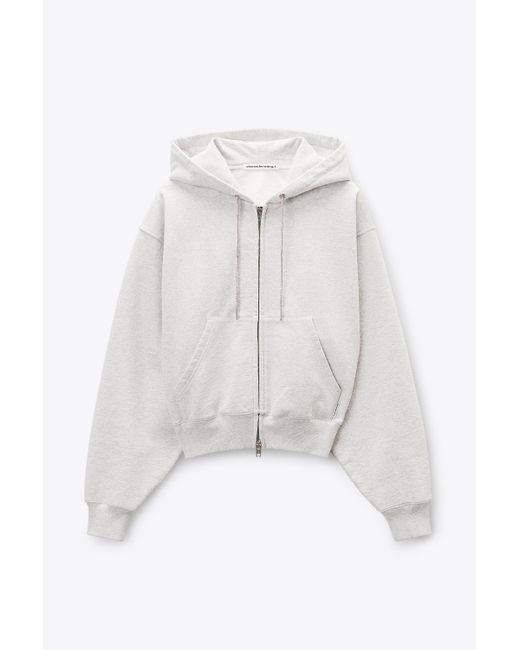 Alexander Wang White Grey Cotton Terry Hoodie With Crystal Hotfix Drawcord