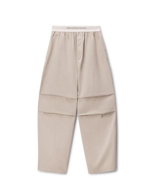 Alexander Wang Gray Mid-Rise Pleated Wide-Leg Pant With Logo Elastic Waist