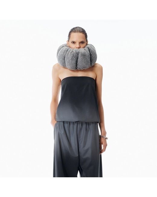 Alexander Wang Black Reflective Strapless Bubble Top