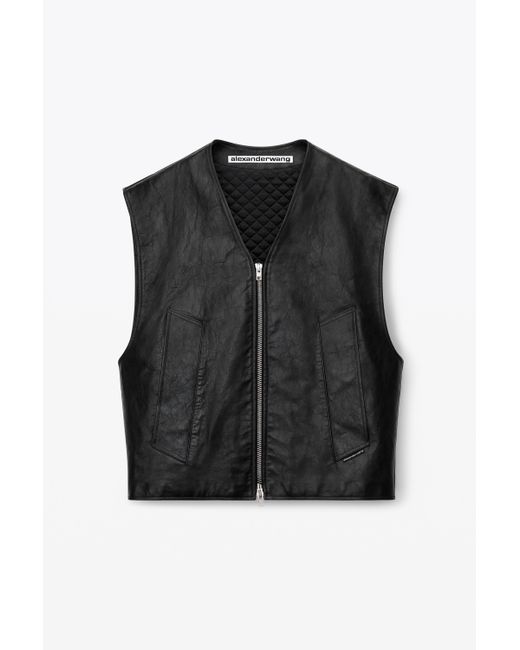 Alexander Wang Black Oversized Vest In Crackle Patent Leather for men
