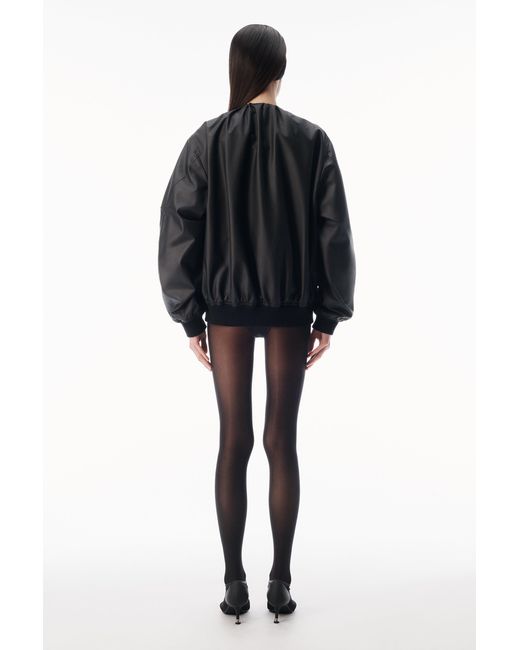 Alexander Wang Blue Leather Scoop Neck Bomber Jacket