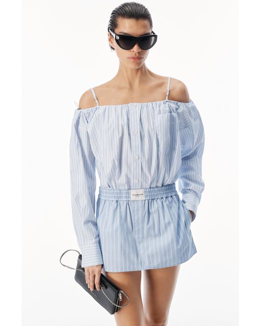 Alexander Wang Blue Off-Shoulder Dress With Boxer Waist