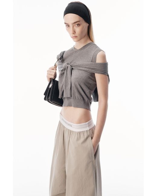 Alexander Wang White Mid Rise Pleated Wide-Leg Pant With Logo Elastic Waist