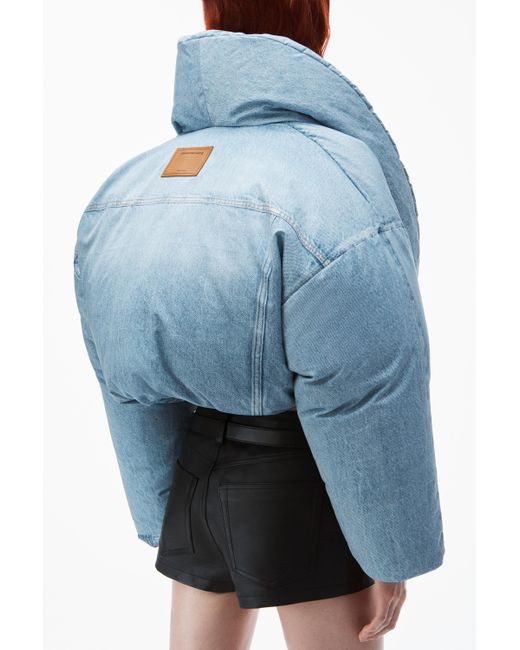 Alexander Wang Blue Oversized Cropped Puffer Jacket In Nylon