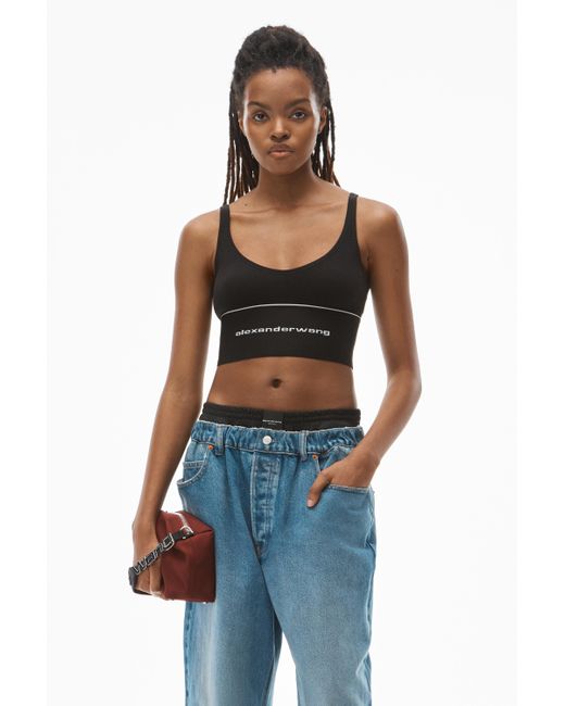 Alexander Wang Cotton Logo Elastic Bra In Black Lyst