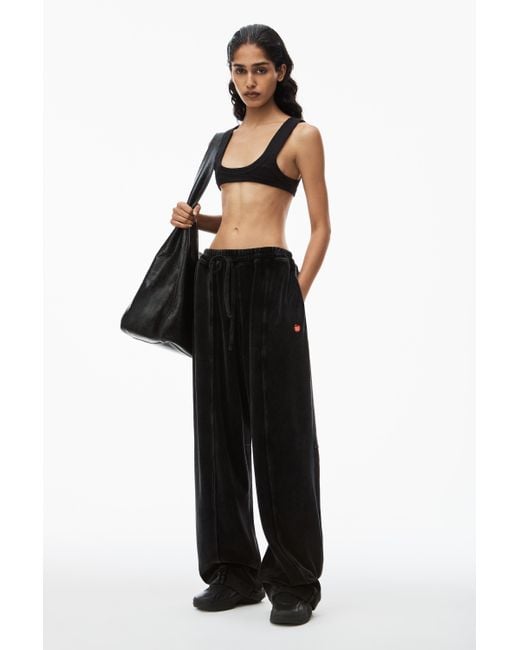 Alexander Wang Black Apple Logo Track Pant In Velour