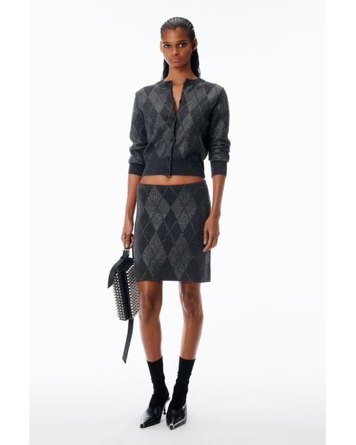 Alexander Wang Brown Crystal Hotfix Argyle Wool-Blend Tennis Skirt