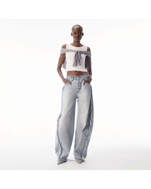 Alexander Wang Blue Mid-Rise Inverted Blow Up Jean With Embossed Logo