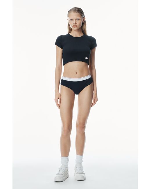 Alexander Wang Blue Crop Tee In Ribbed Cotton
