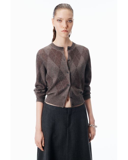 Alexander Wang Black Crystal Hotfix Wool-Blend Argyle Cardigan